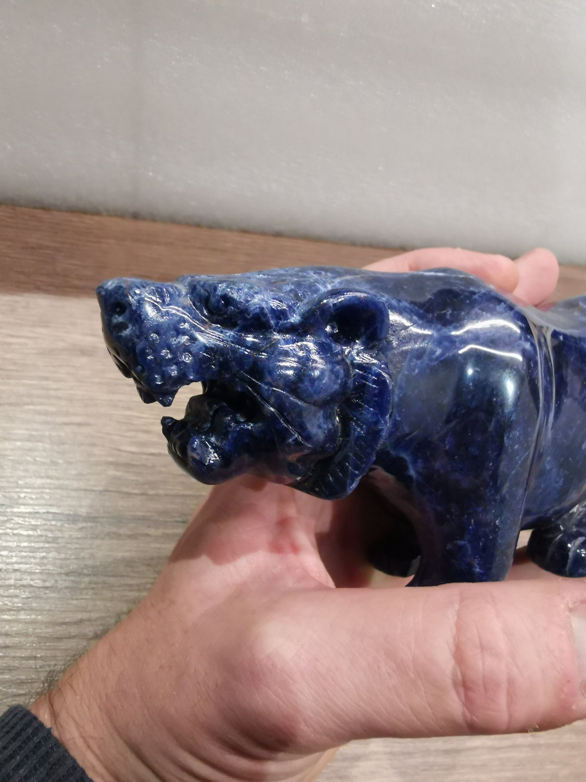 Tigre du Bengale en sodalite bleu nuit, 923 g /  Animal en Pierre naturelle