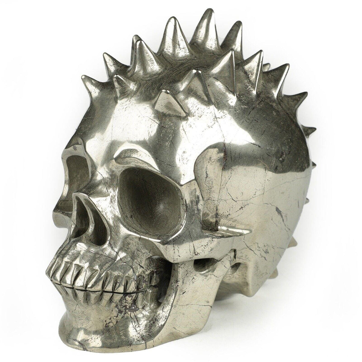 Magnificent Pyrite, Stone Skull carved in PUNK / Pique style