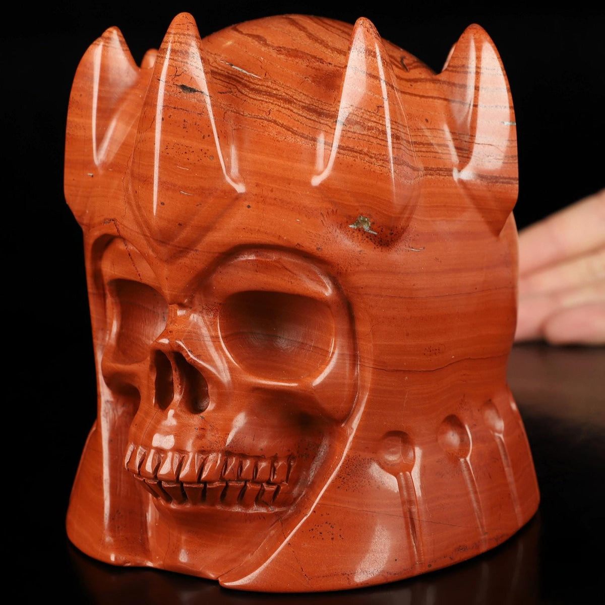 Guerrier Samouraï Statue en Jaspe Rouge  / Crâne de collection / Pierre semi  précieuse