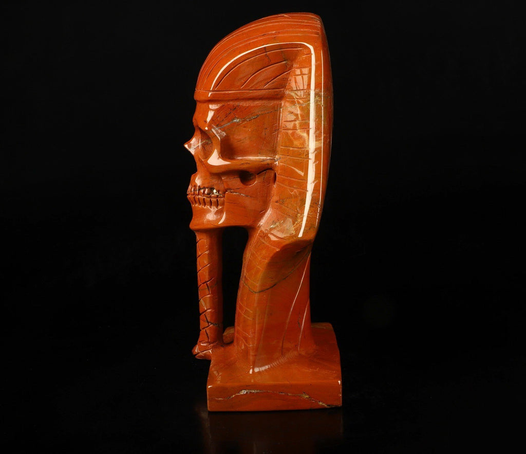 Jaspe Rouge   , Sculpture Crâne Pharaon / Toutankhamon , Egypte  /  vanité
