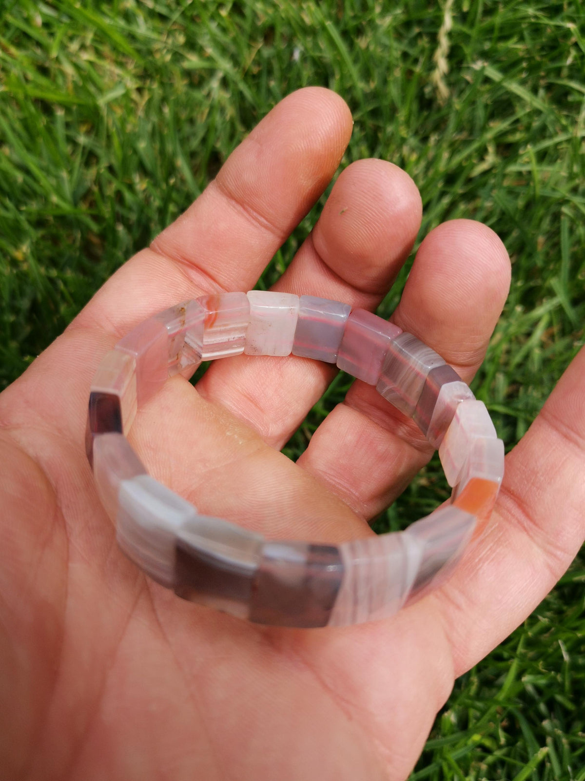 Agata del Mozambico, bracciale con perla rettangolare sfaccettata, regolabile / Gioielli