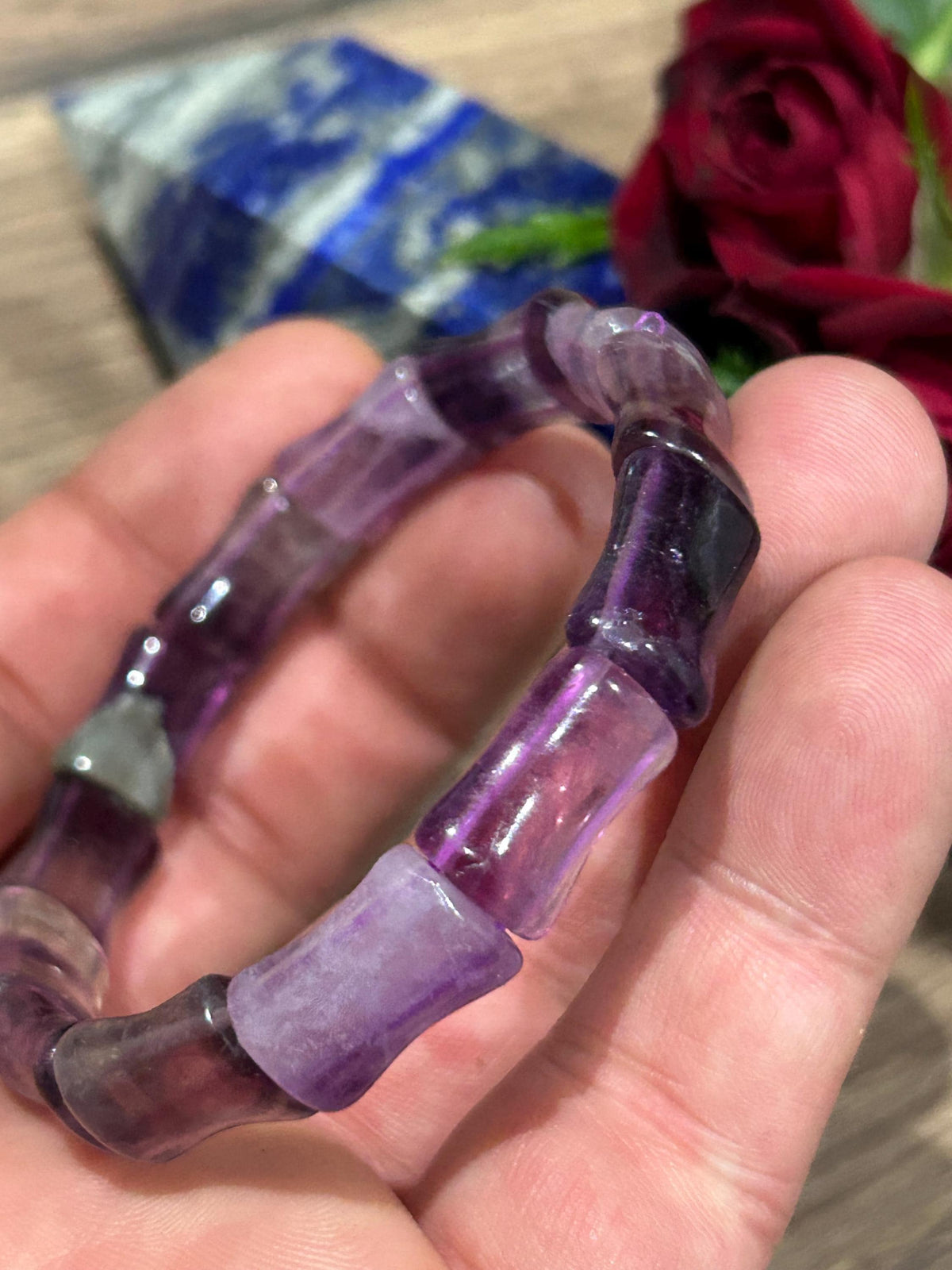 Fluorite Violeta , Pulseira em conta de Forma de Elos de Peixe , Comprimento 17 / 17.5 Cm