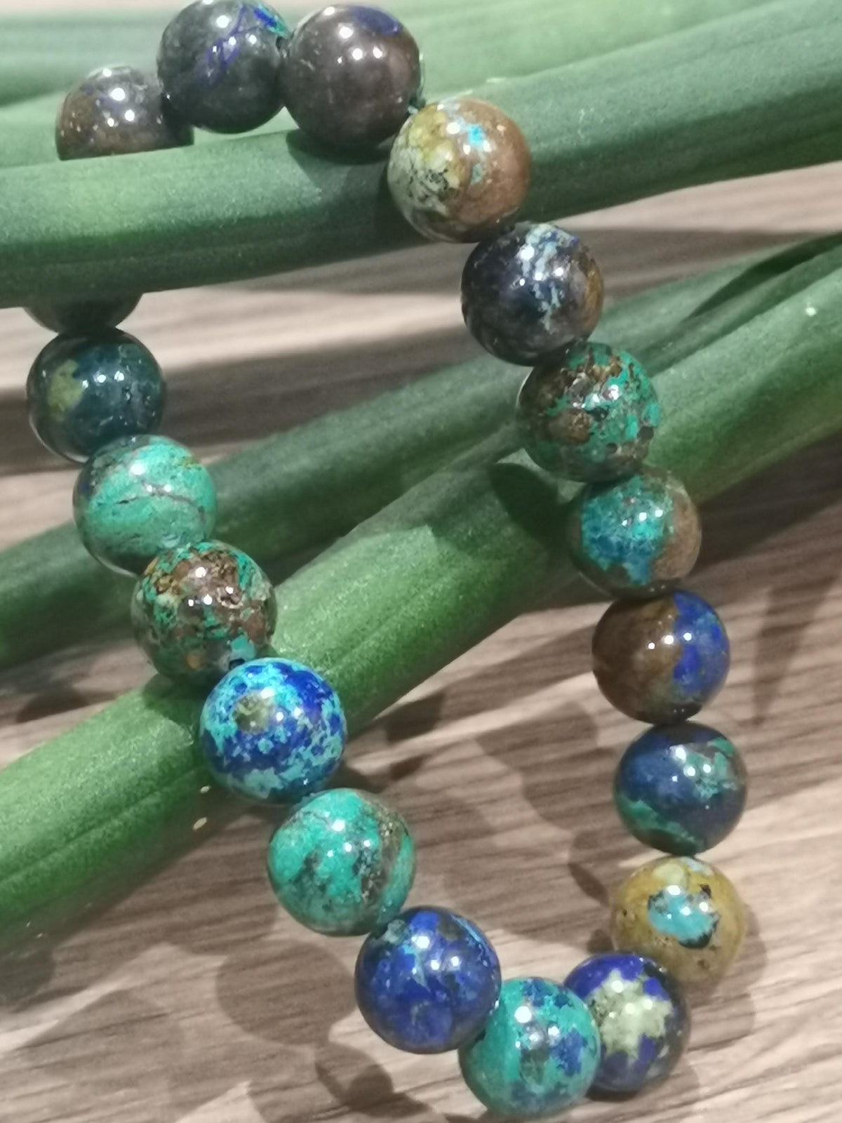 Pulseira em azurite-malaquita – Contas de 10 mm – À medida