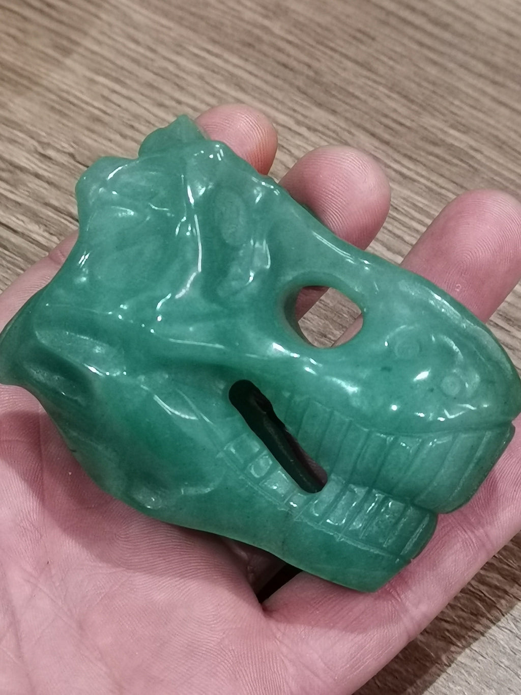 Tyrannosaurus / T REX -- > Sculptuur van obsidiaan MAHAHONA / Groene aventurijn, geslepen natuurstenen mineralen