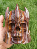 Standbeeld van een samoeraikrijger van tijgeroog / Meerkleurig / Collectie schedel van natuursteen, Crystal Skull