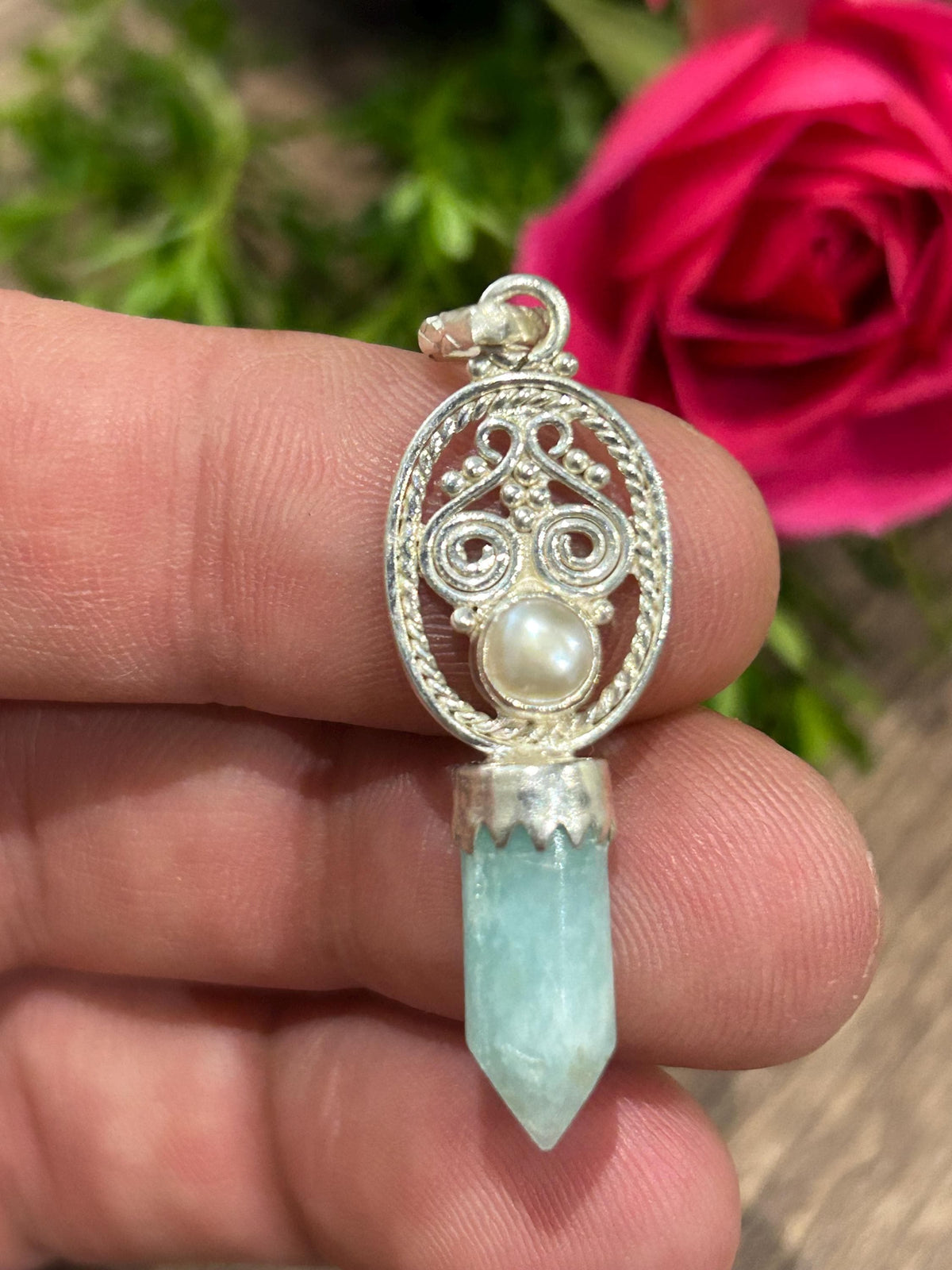 Pendentif en amazonite du Brésil et argent 925 – 3,6 g
