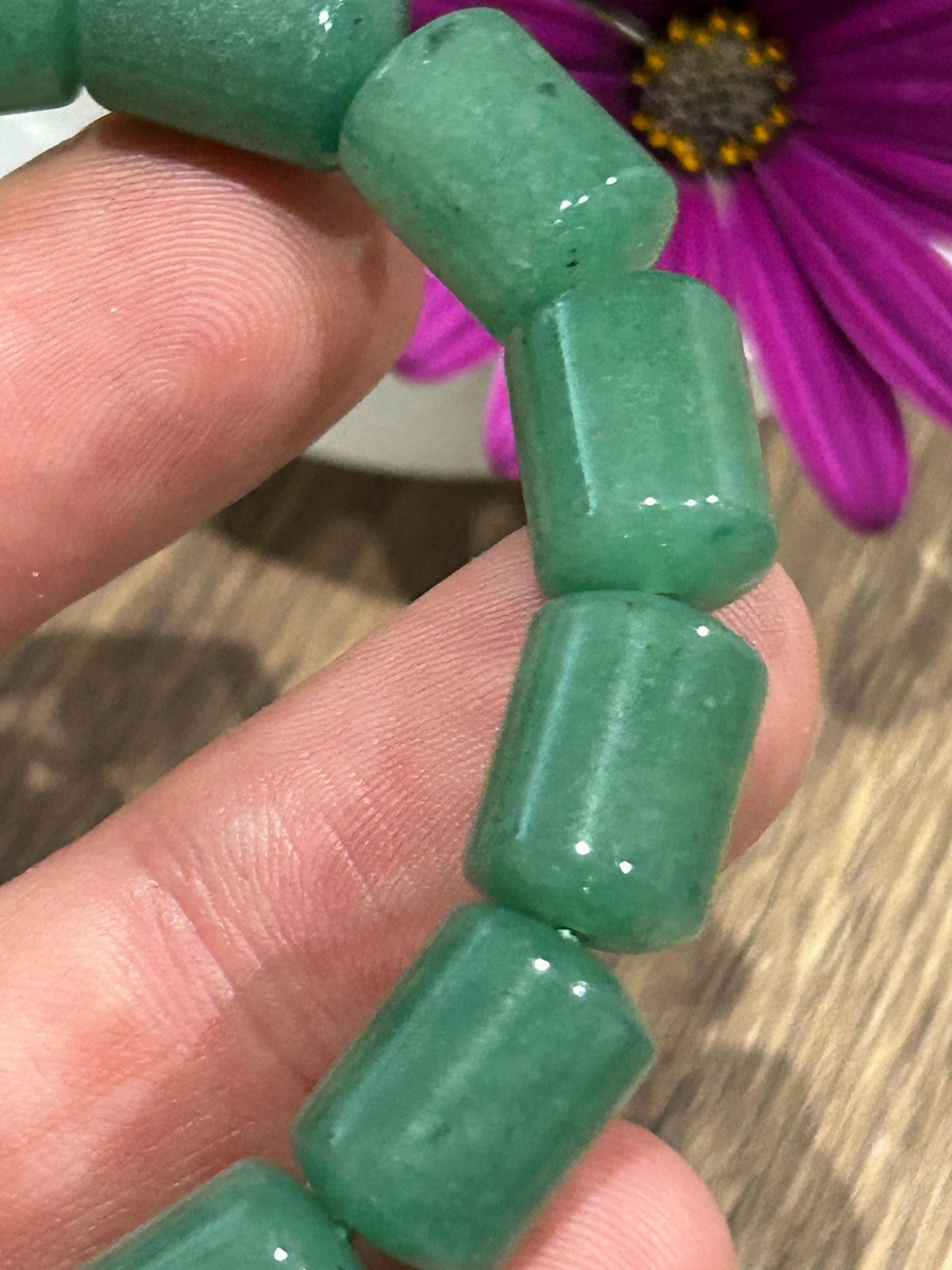 Aventurina verde Brasil , Pulsera Circunferencia de 17 / 17.5 Cm , Perla Tubo de 15/10  Mm / Equilibrio, estabilidad y serenidad.