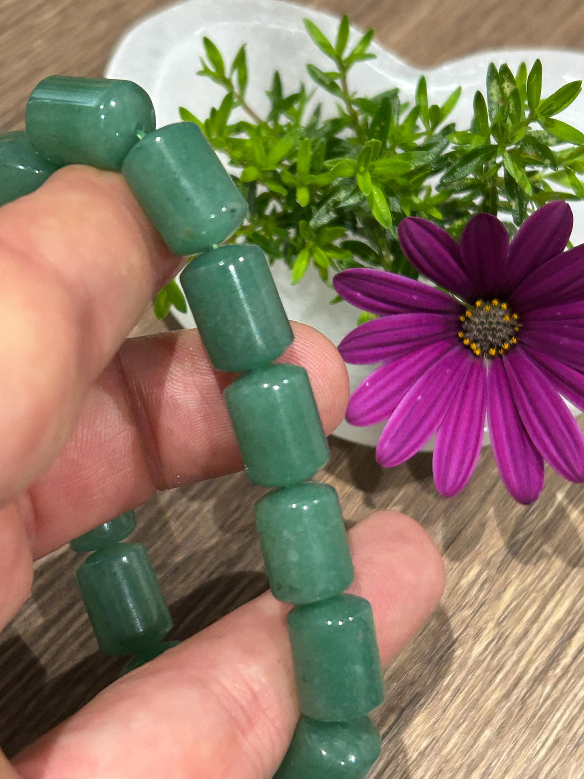 Aventurina verde Brasil , Pulseira Circunferência de 17 / 17.5 Cm , Conta Tubo de 15/10  Mm / Equilíbrio, estabilidade e serenidade.