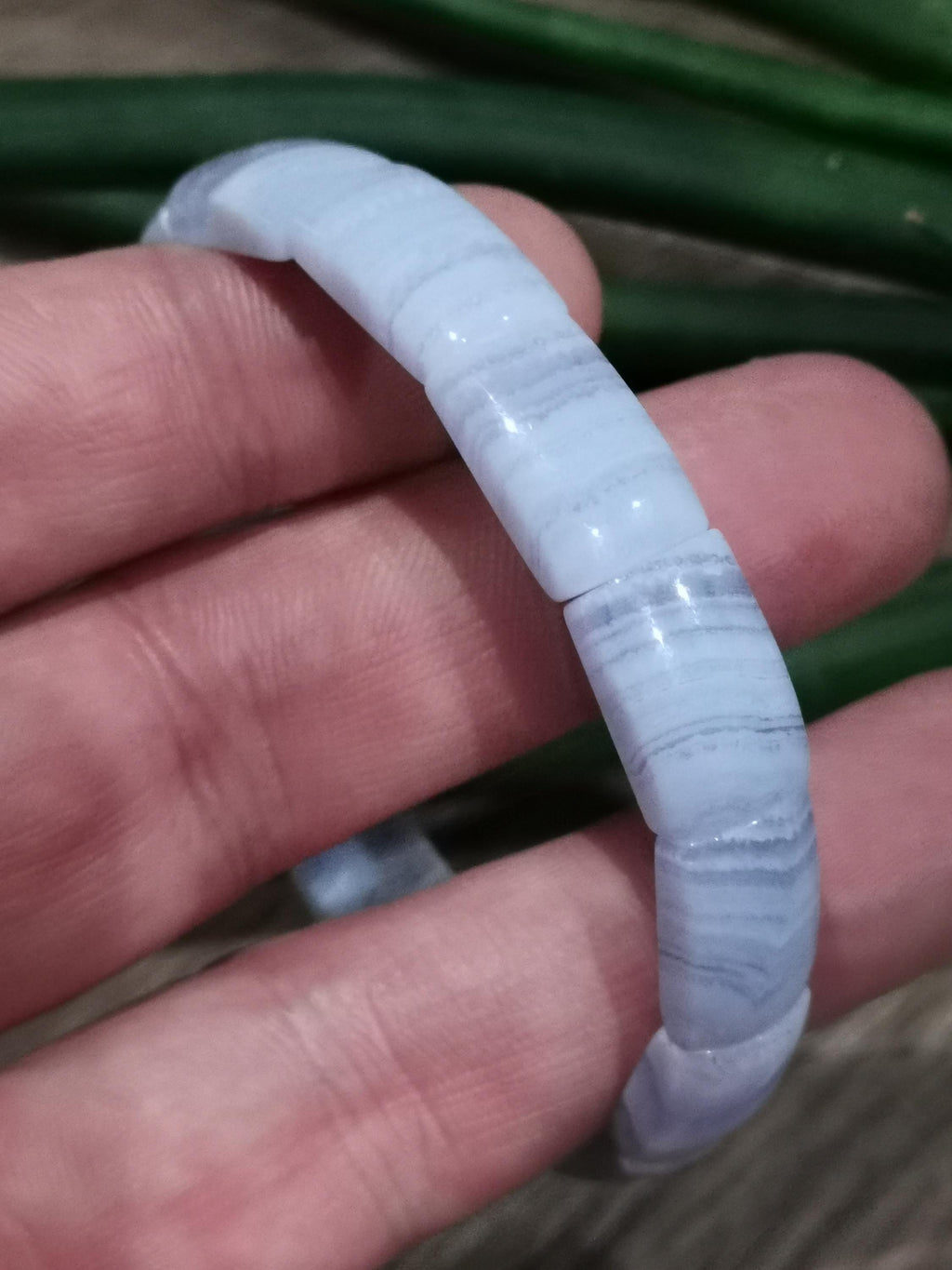 Agate BLUE LACE , Bracelet longueur 17.5 Cm  , Perle rectangle de 15/10 mm , Pierre naturelle USA