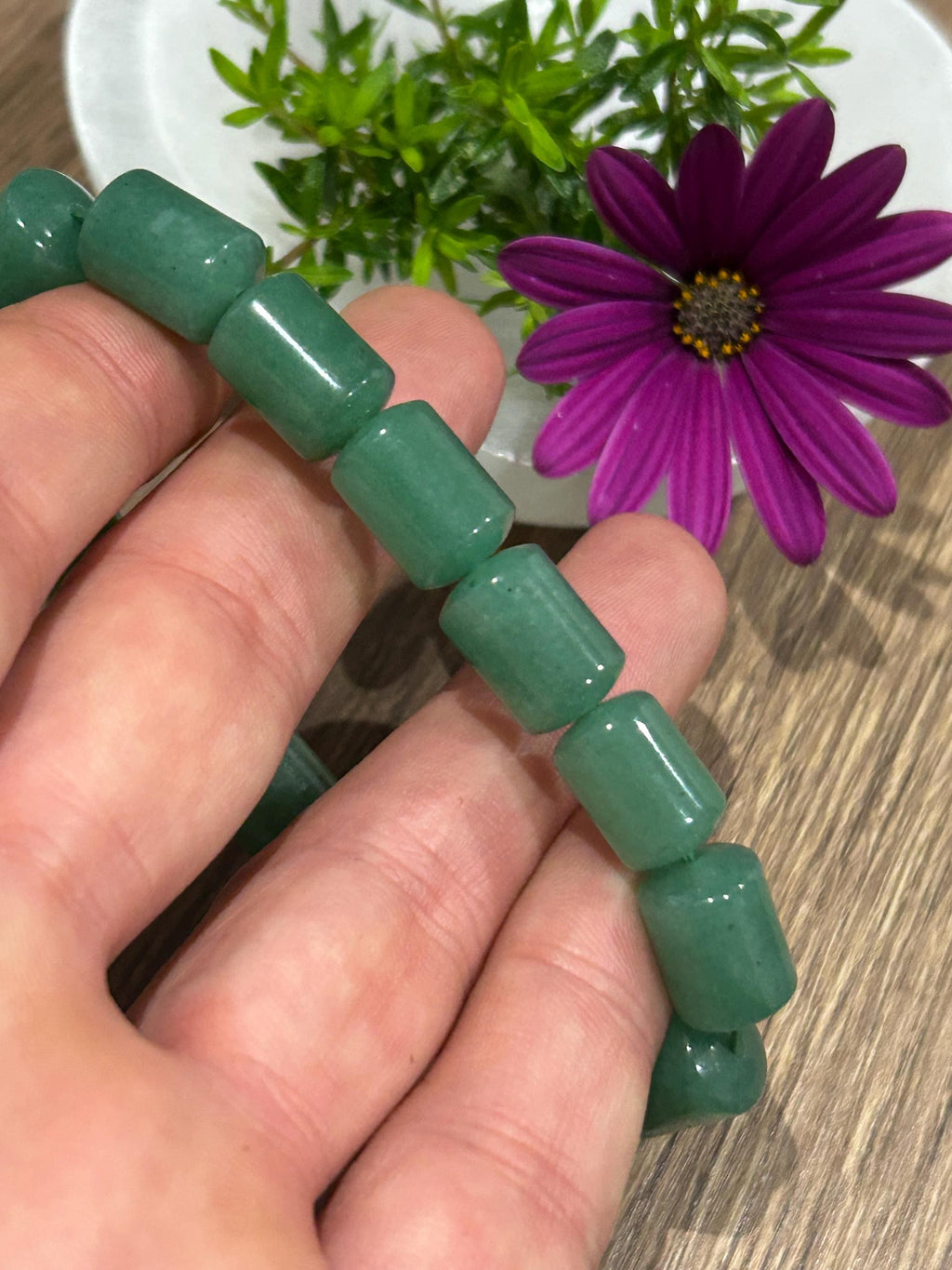 Aventurina verde Brasil , Pulsera Circunferencia de 17 / 17.5 Cm , Perla Tubo de 15/10  Mm / Equilibrio, estabilidad y serenidad.