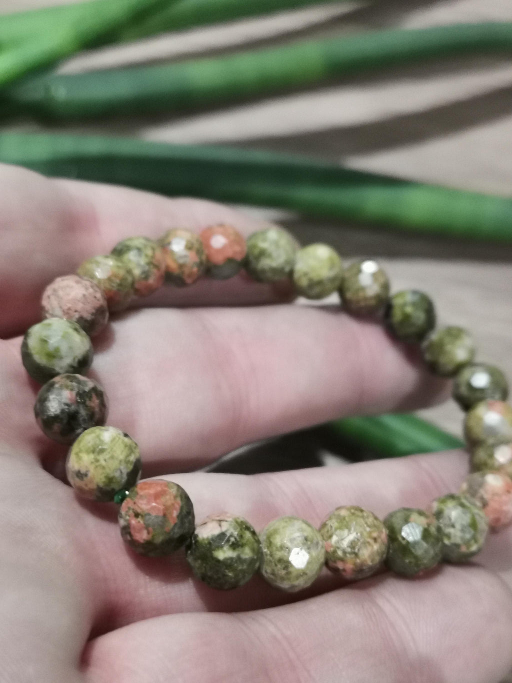 UNAKITE , Custom-made natural stone bracelet ->  9 mm faceted round bead