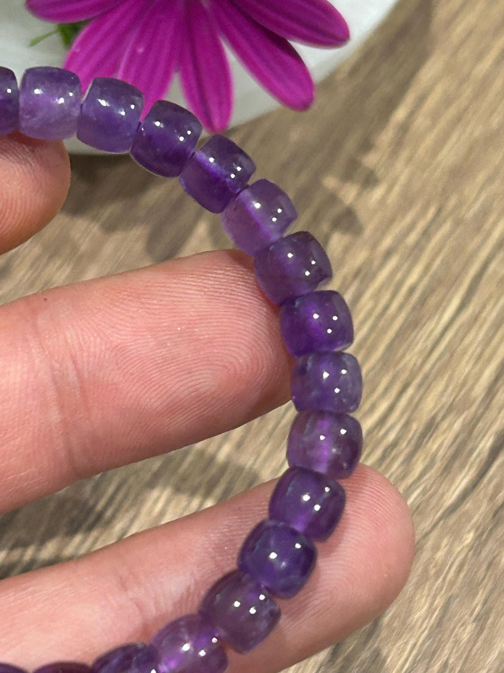 Amatista de Bolivia AAA , Pulsera de longitud a medida en cuentas Forma Tubo 7 / 6 Mm / - Espiritualidad – Antidepresión – Sanación