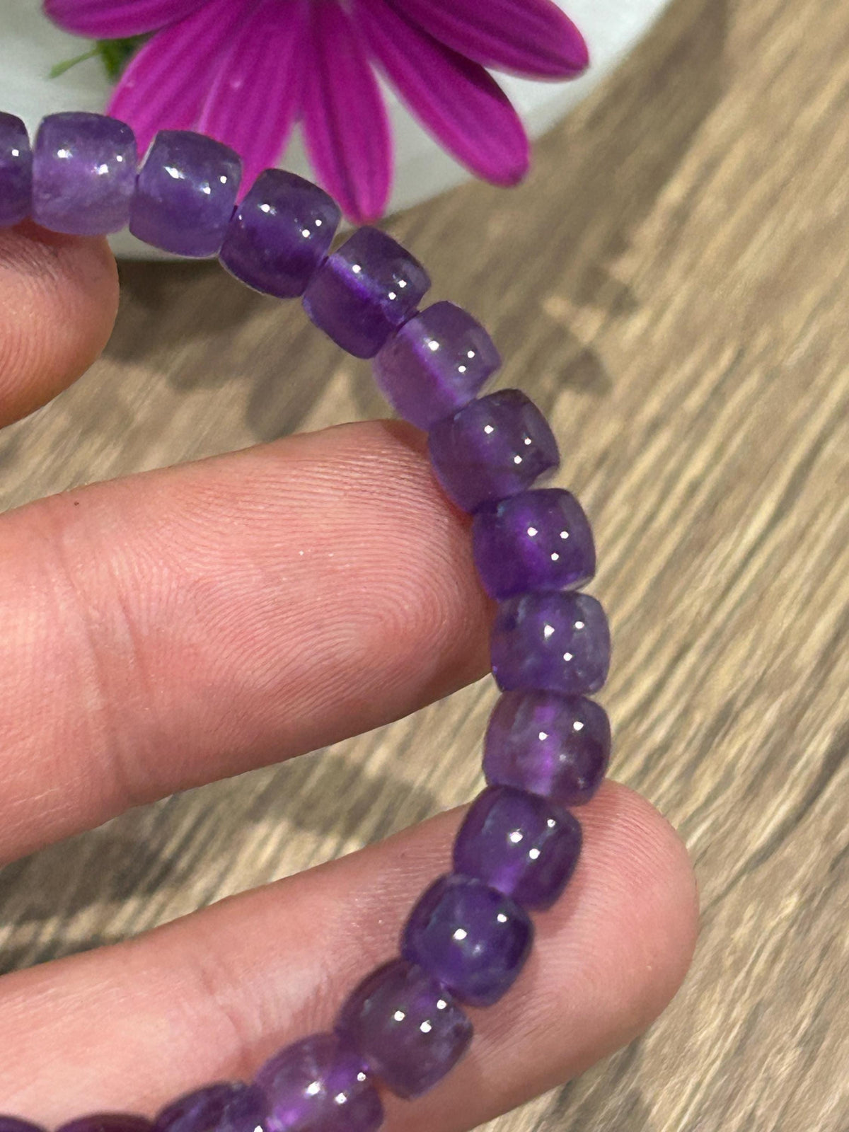 Amatista de Bolivia AAA , Pulsera de longitud a medida en cuentas Forma Tubo 7 / 6 Mm / - Espiritualidad – Antidepresión – Sanación