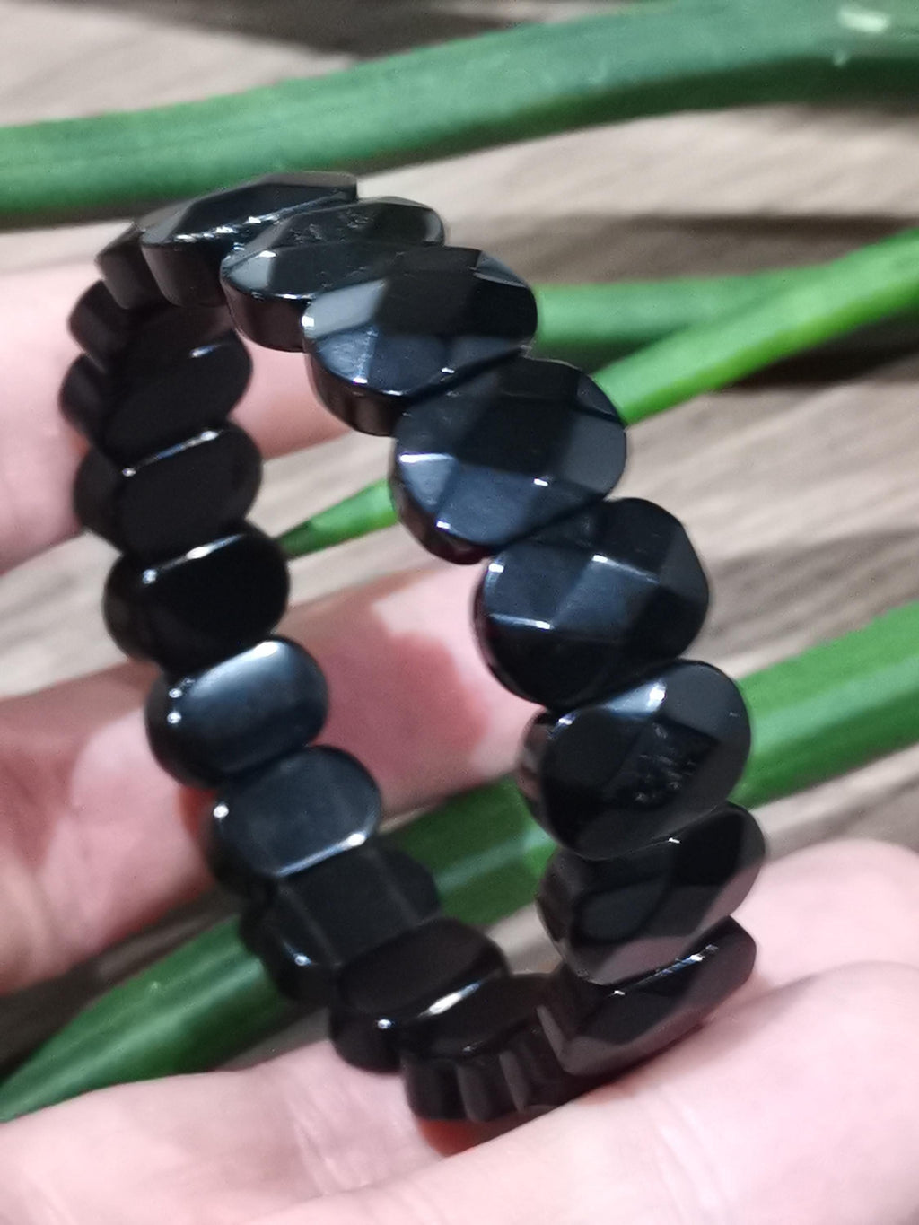 Obsidiana Negra ,  pulsera A Medida -> Perla Ovalada Facetada AAA de 14 por 10 Mm