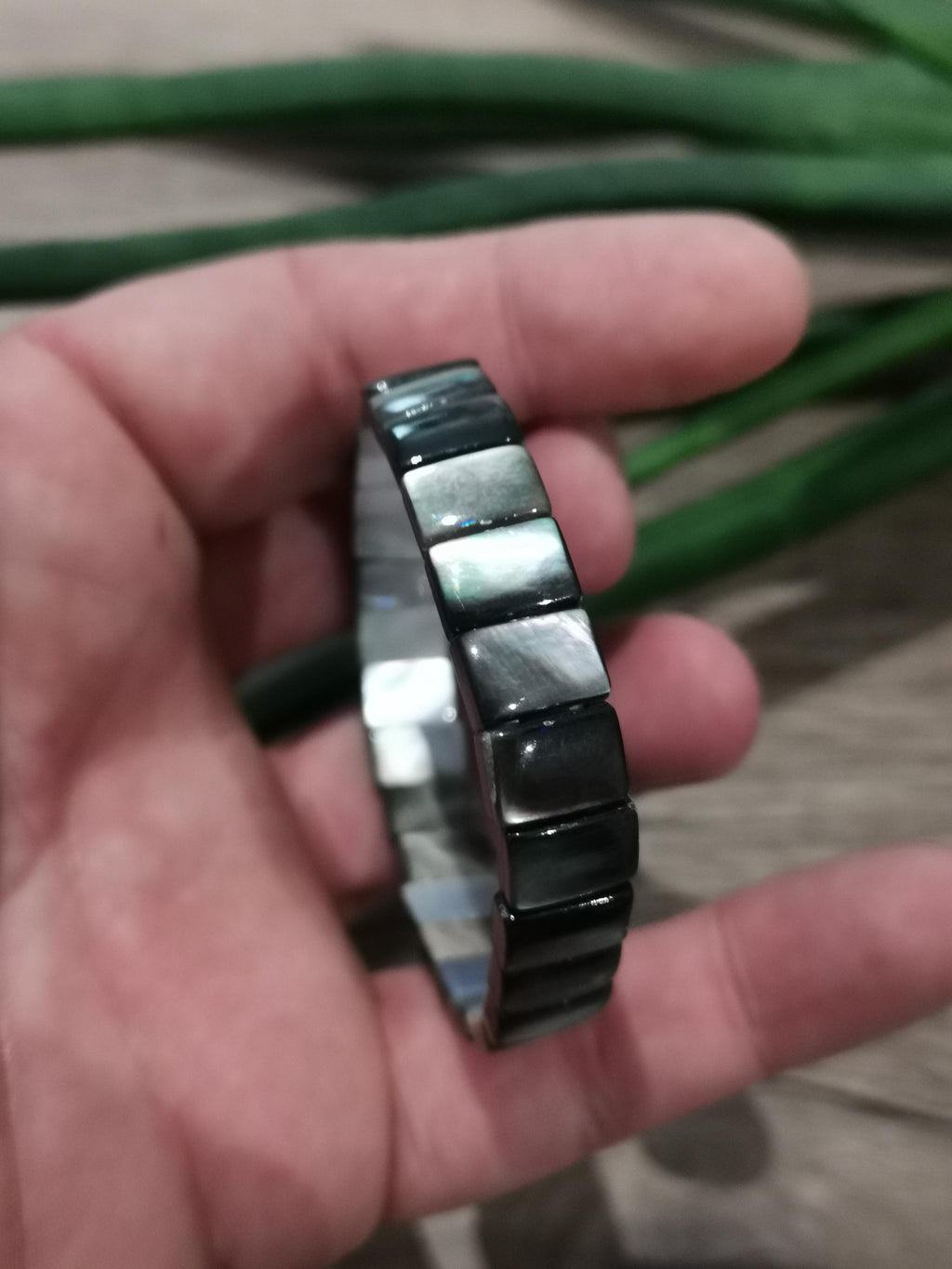 Concha de nácar preto, pérola Mabé de Taiti -> Pulseira com pérola retangular de 11 x 8 milímetros