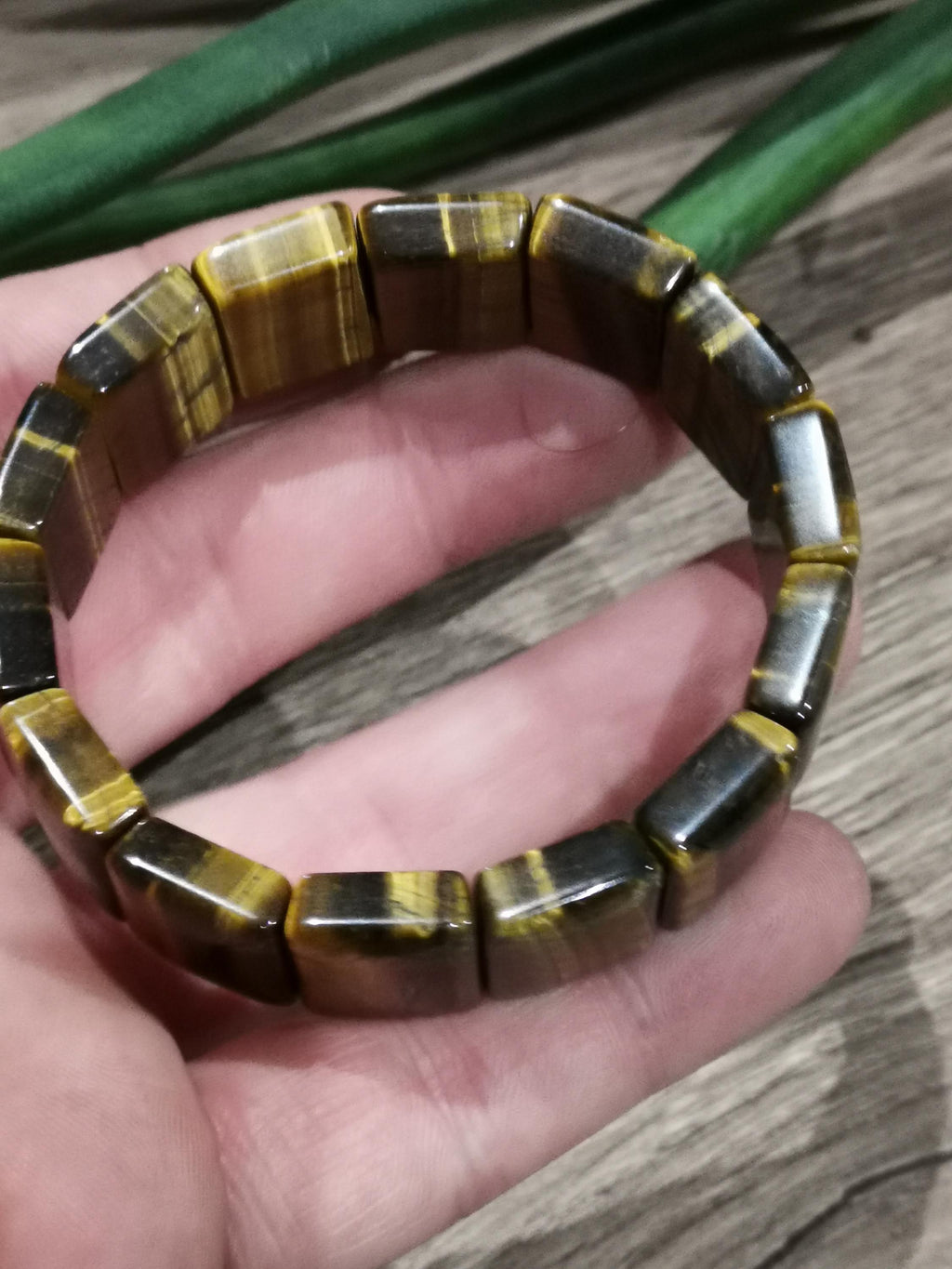 Geel tijgeroog, originele rechthoekige kralenarmband
