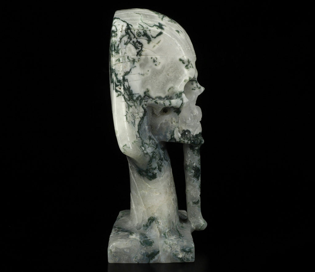 AGATE MOUSSE , Pharaoh / Tutankhamun Skull Sculpture / crystal healing / Skull ; Cranio , SchÄdel Crystal Skull