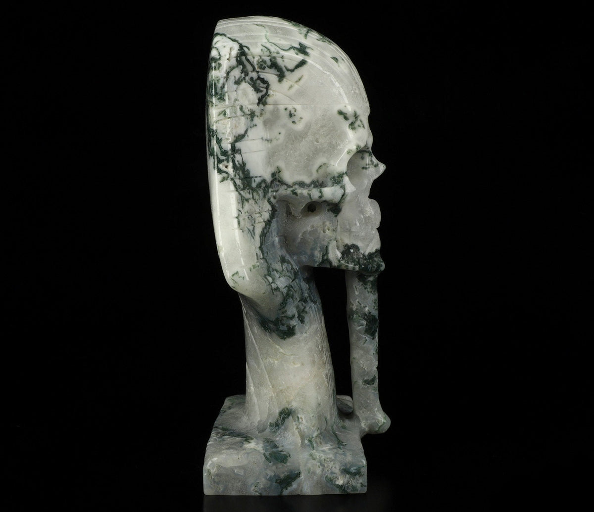AGATE MOUSSE , Pharaoh / Tutankhamun Skull Sculpture / crystal healing / Skull ; Cranio , SchÄdel Crystal Skull