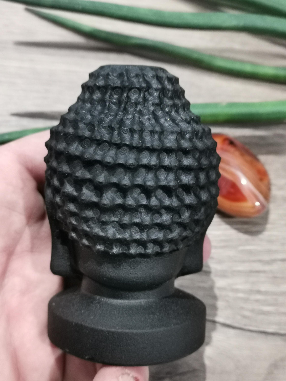 Tête de Bouddha 464 Grammes , statue en pierre naturelle / Obsidienne Noir Mat