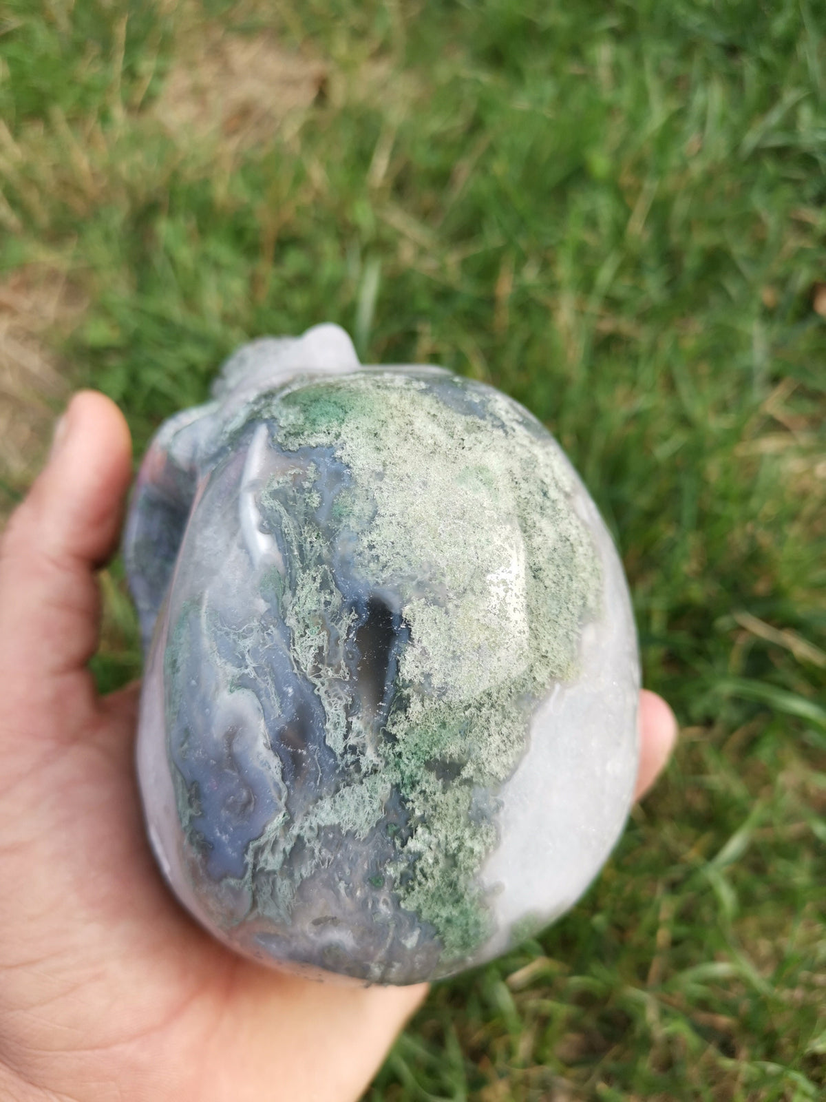 Moss Agate / Collector's Singing, Laughing Crystal Skull / Lithotherapy / ART / Cranio, SchÄdel, Craneo, Skull, reiki