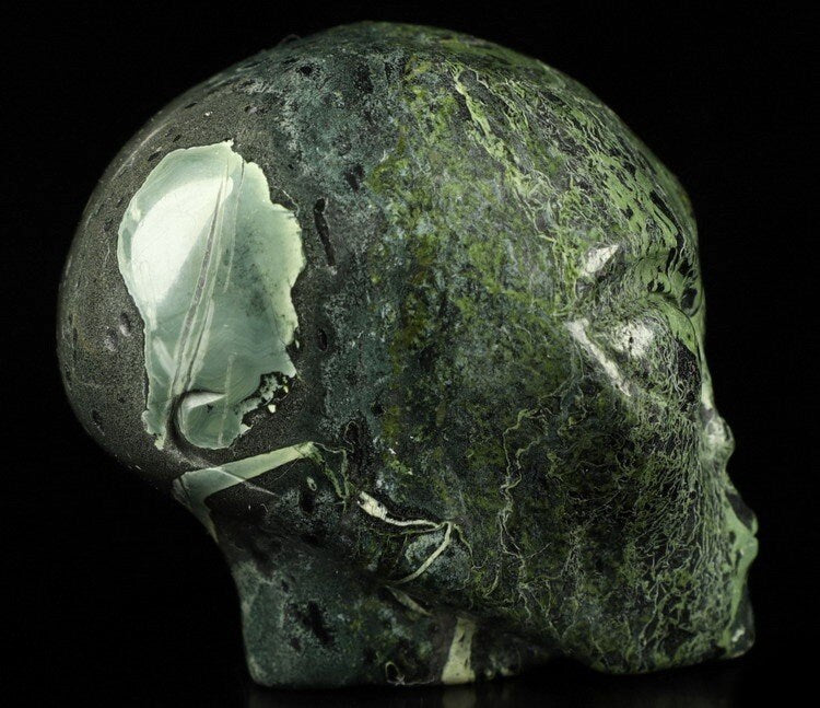 Cráneo alienígena de jaspe camuflaje, llamado piel de rana, mineral tallado de colección / REIKI Skull, cráneo, cráneo, cráneo