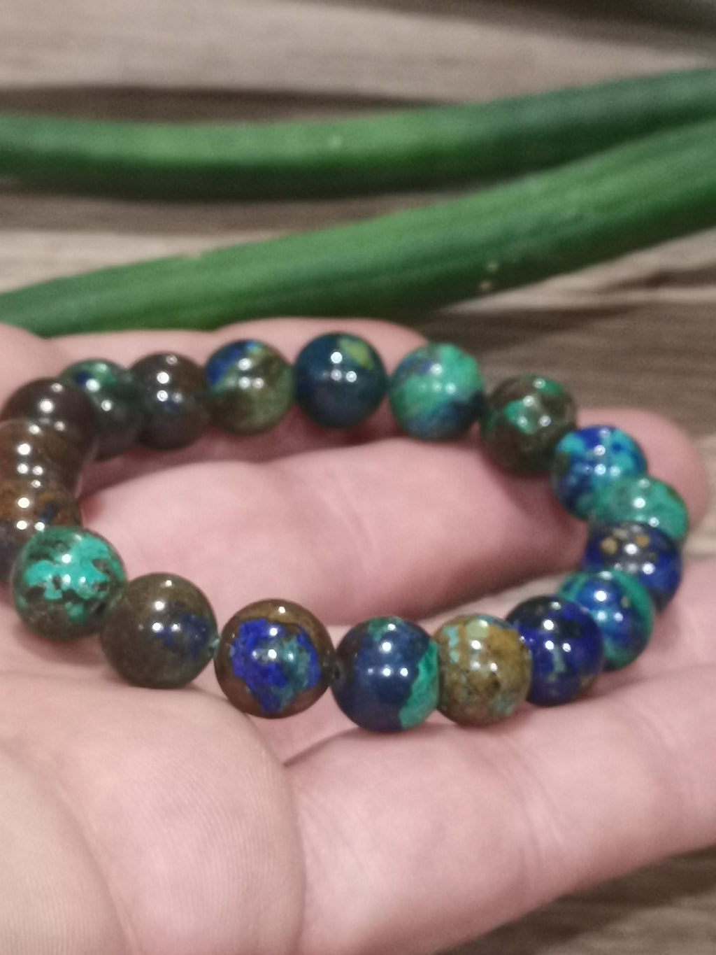 Bracelet en azurite-malachite – Perles de 10 mm – Sur mesure