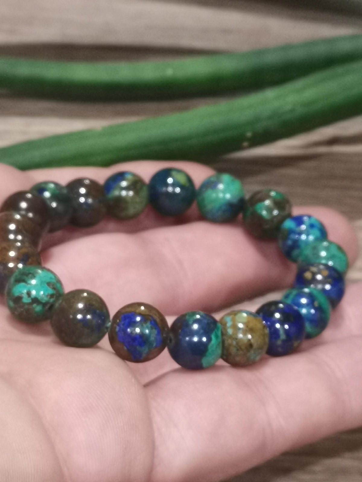 Bracelet en azurite-malachite – Perles de 10 mm – Sur mesure