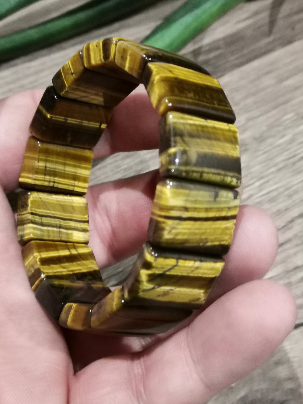 Geel tijgeroog, originele rechthoekige kralenarmband