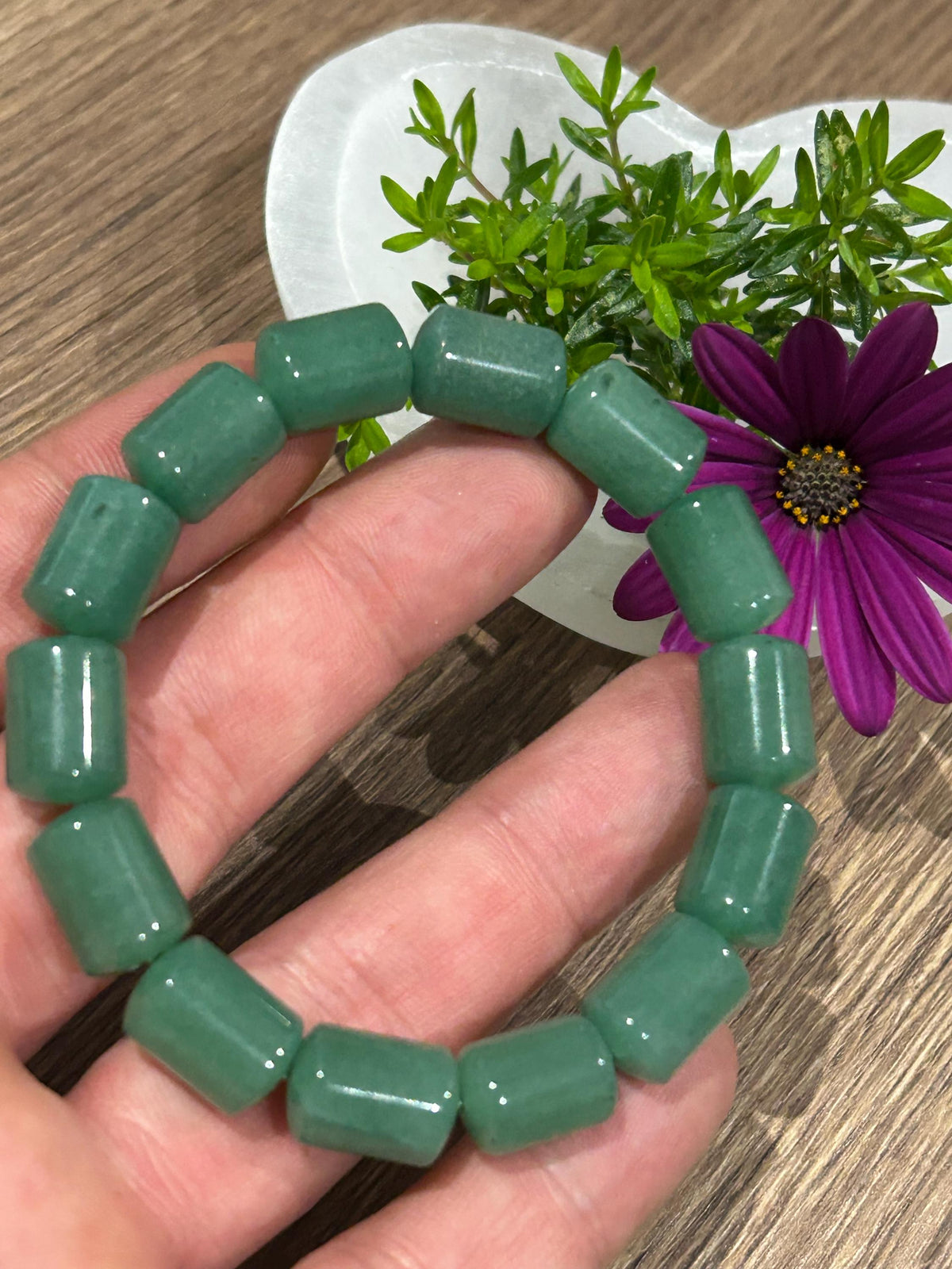 Aventurina verde Brasil , Pulseira Circunferência de 17 / 17.5 Cm , Conta Tubo de 15/10  Mm / Equilíbrio, estabilidade e serenidade.