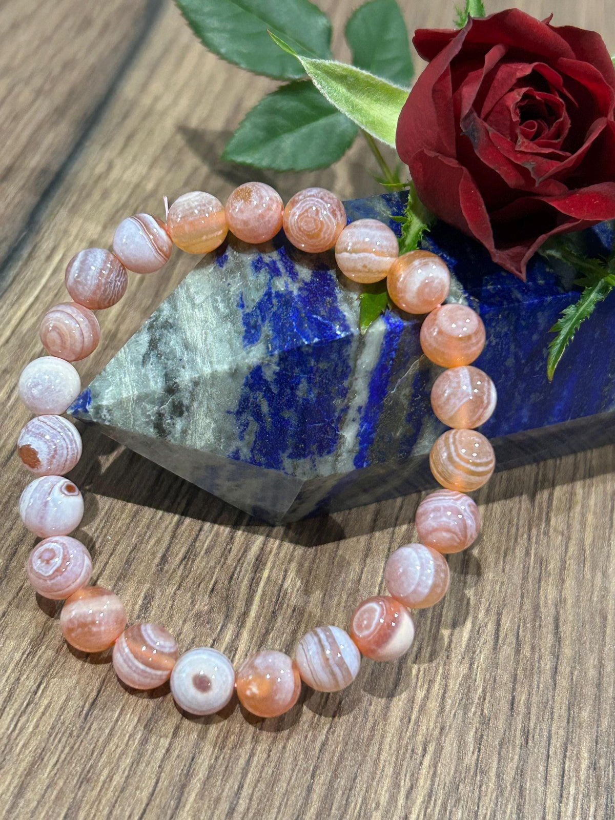 Botswanische Spitzenachat, maßgefertigtes Armband, runde 8-mm-Perle / Harmonie – Ausrichtung – Stärke