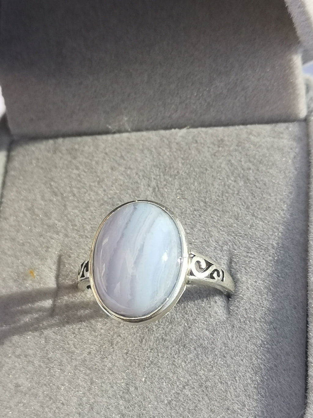 AGATE Blue Lace ; Bague réglable en ARGENT 925 , Fine qualité