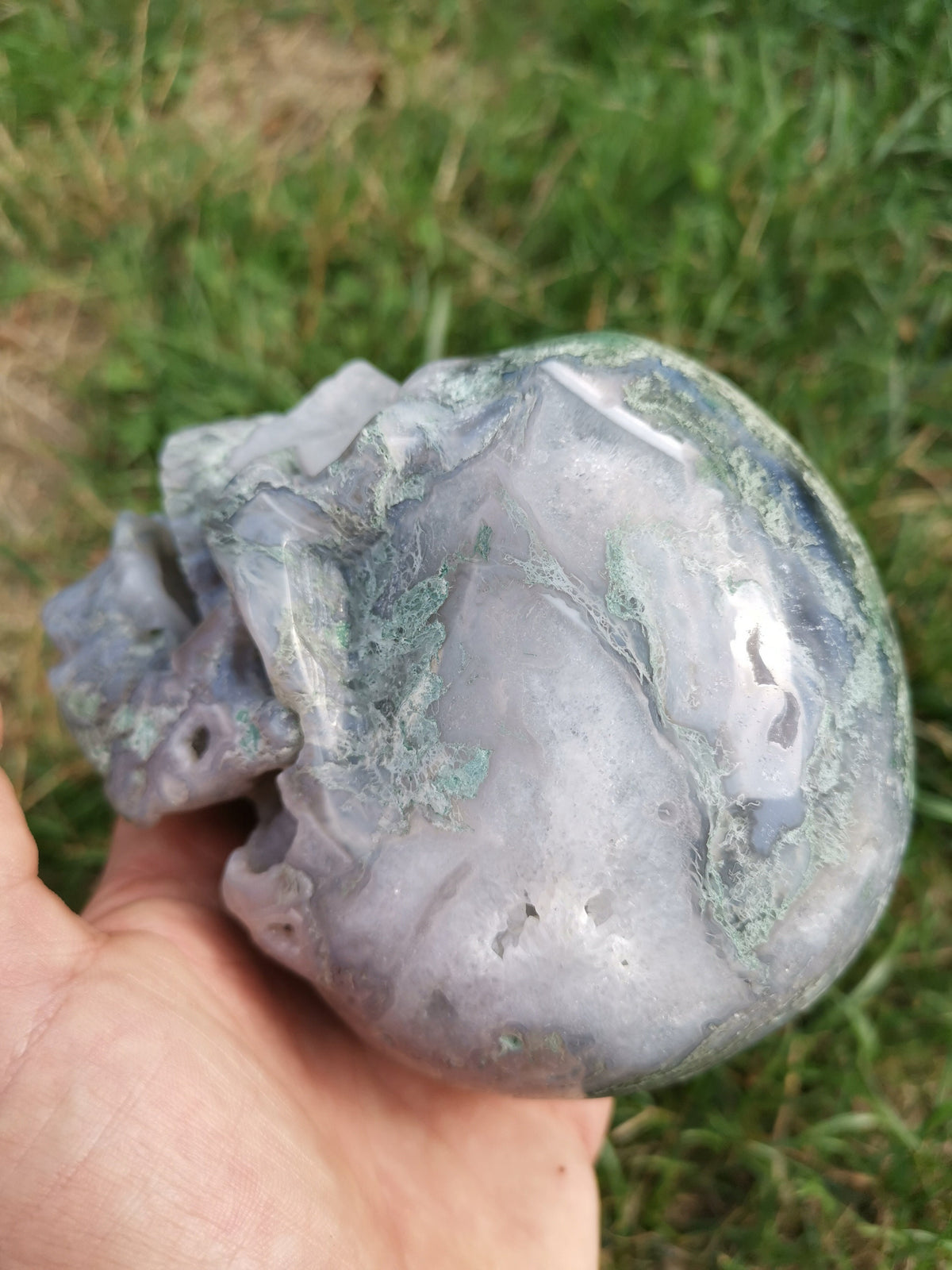 Moss Agate / Collector's Singing, Laughing Crystal Skull / Lithotherapy / ART / Cranio, SchÄdel, Craneo, Skull, reiki