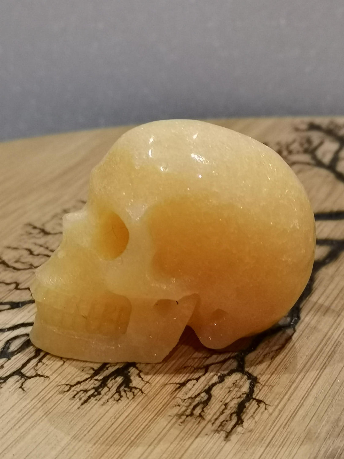 2' yellow CALCITE, stone skull collection / Lithotherapy / Decoration/ Cranio skull