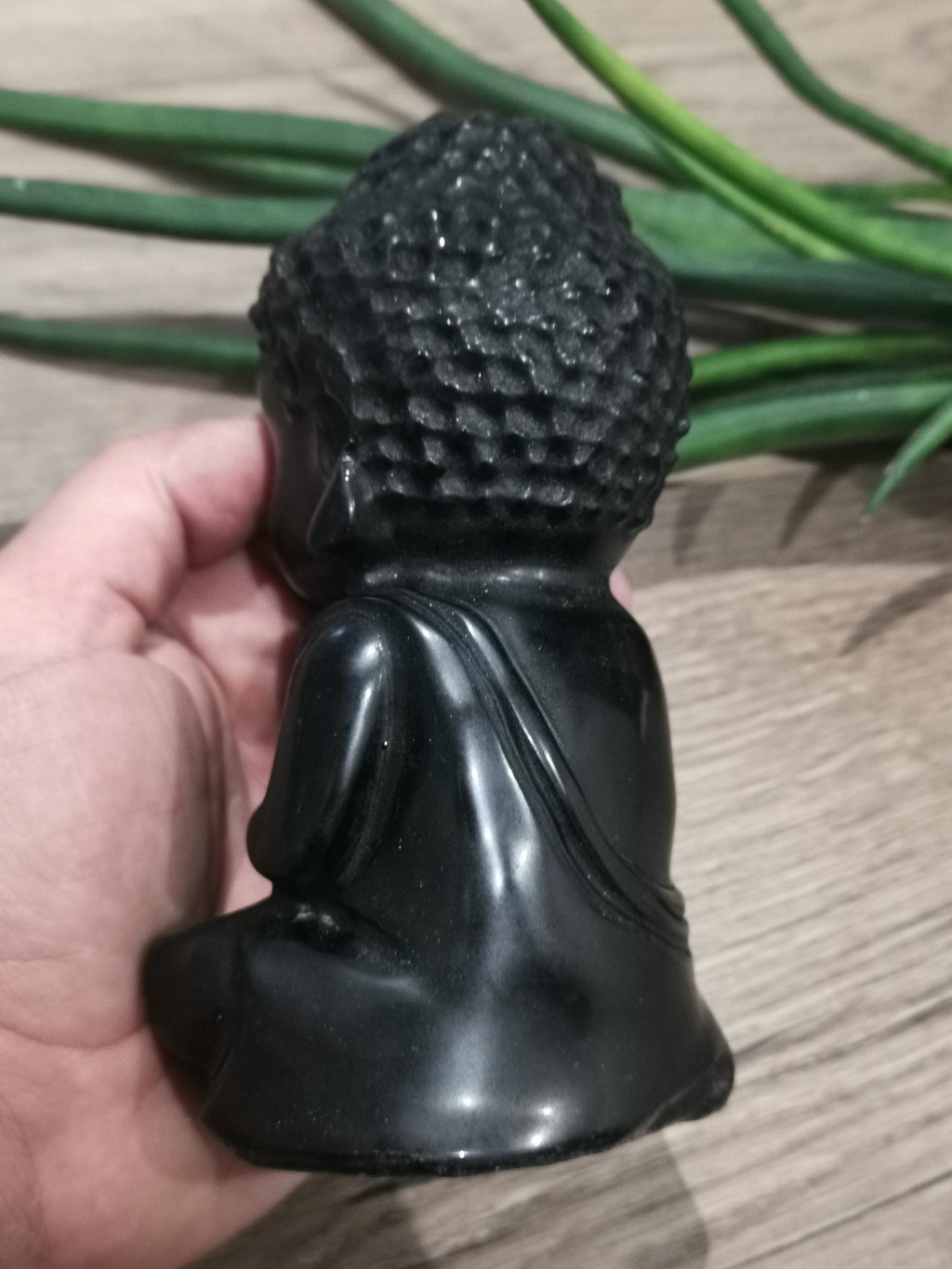 Buddha Göttin Indiens aus schwarzem Obsidian (0,925 kg), Feng-Shui-Skulptur, Zen-Dekoration, Meditation