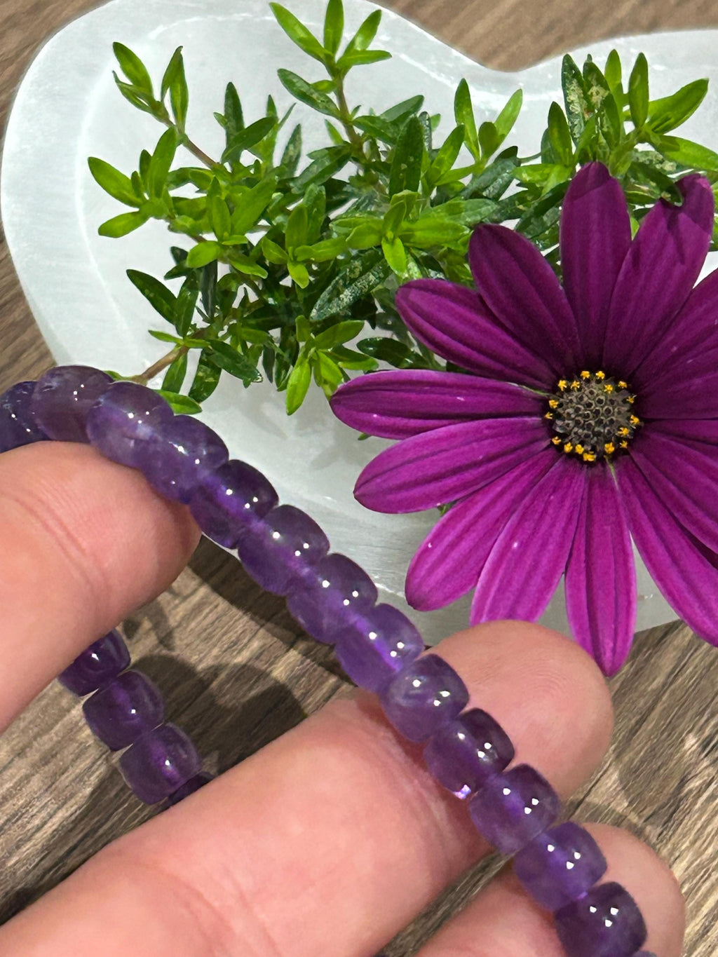 Amatista de Bolivia AAA , Pulsera de longitud a medida en cuentas Forma Tubo 7 / 6 Mm / - Espiritualidad – Antidepresión – Sanación