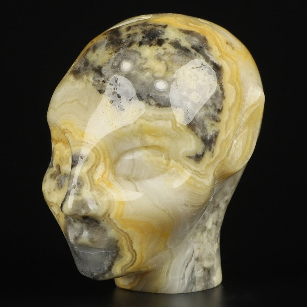 Agate crazy Lace- > ELF / Fée / AVATAR , tête sculpté en pierre naturelle / Memento mori