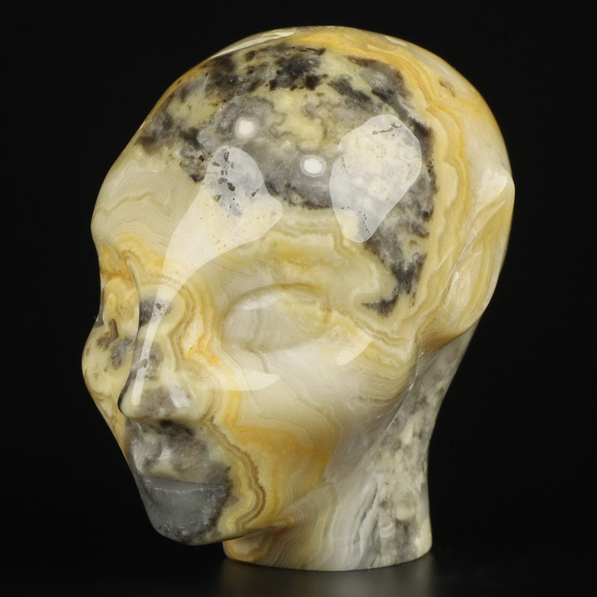 Agate crazy Lace- > ELF / Fée / AVATAR , tête sculpté en pierre naturelle / Memento mori