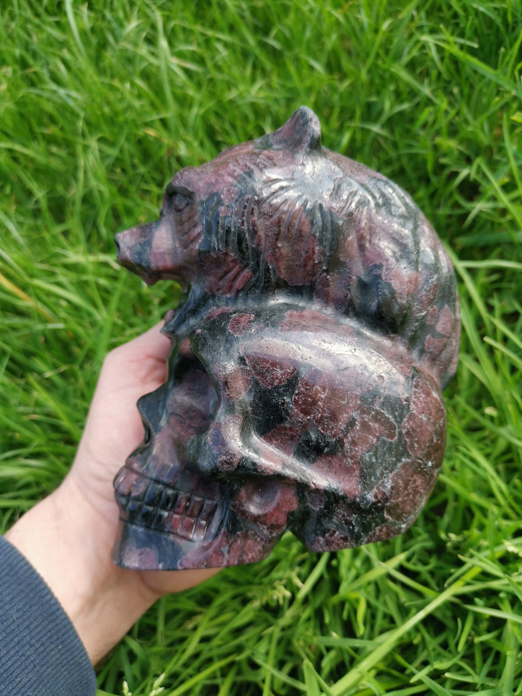 Grenat Almandin  -> pierre naturelle , Magnifique sculpture Crâne a tête d'OURS