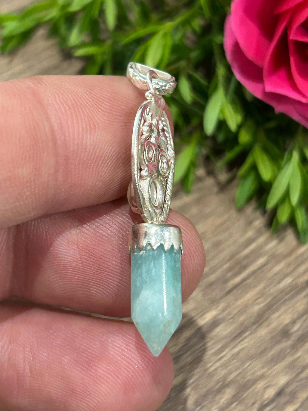 Pendentif en amazonite du Brésil et argent 925 – 3,6 g