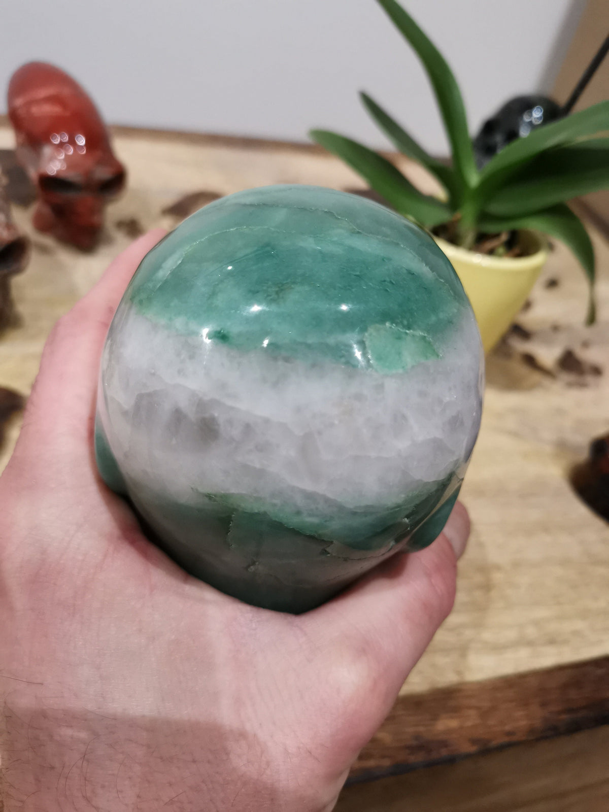 Alien Roswell-schedel van groene aventurijn · XL natuursteen