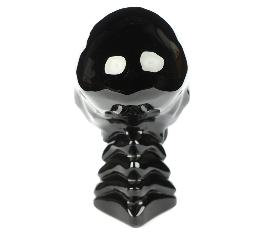 Obsidian SCHWARZ ,6,5 Zoll Skulptur Alien-Schädel Liegend / Maya-Reiseschädel / Lithotherapie / Schädel ; Cranio , Schädel Kristallschädel