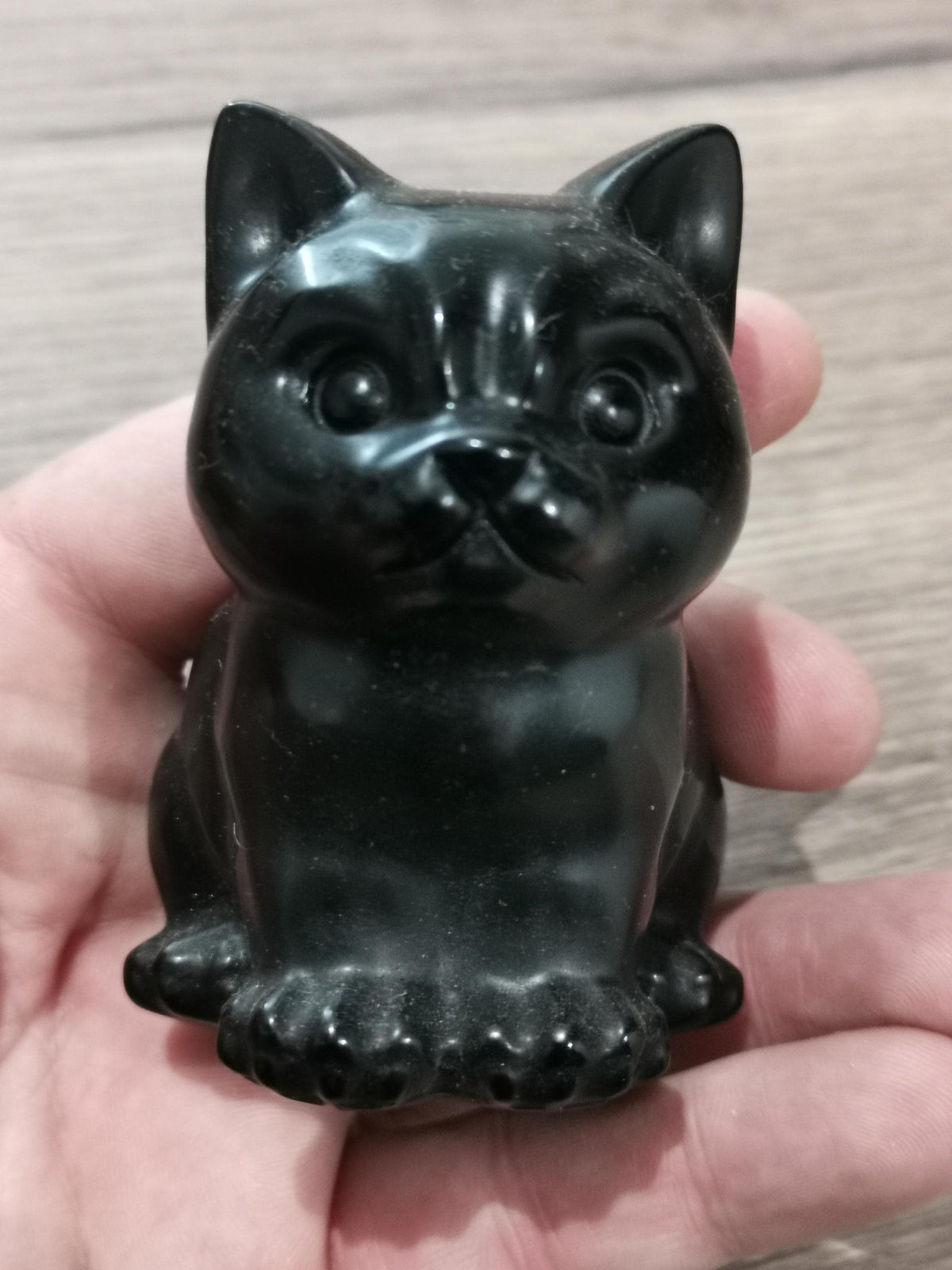 Petit Chaton , sculpture en pierre naturelle , au choix -> Obsidienne noir ou Quartz Fraise