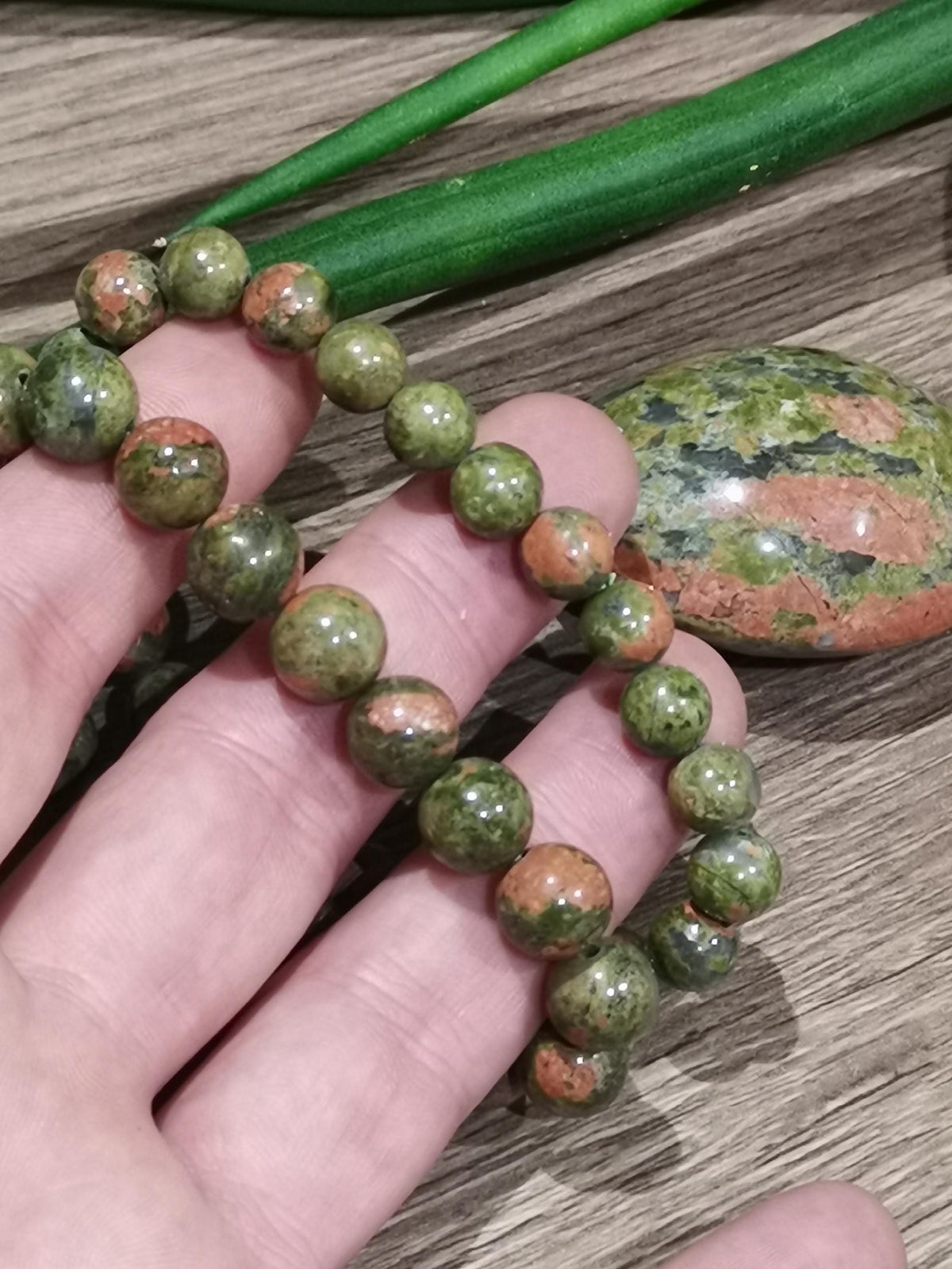 Pulseira em unakite natural dos Estados Unidos – Contas de 8 ou 10 mm – À medida