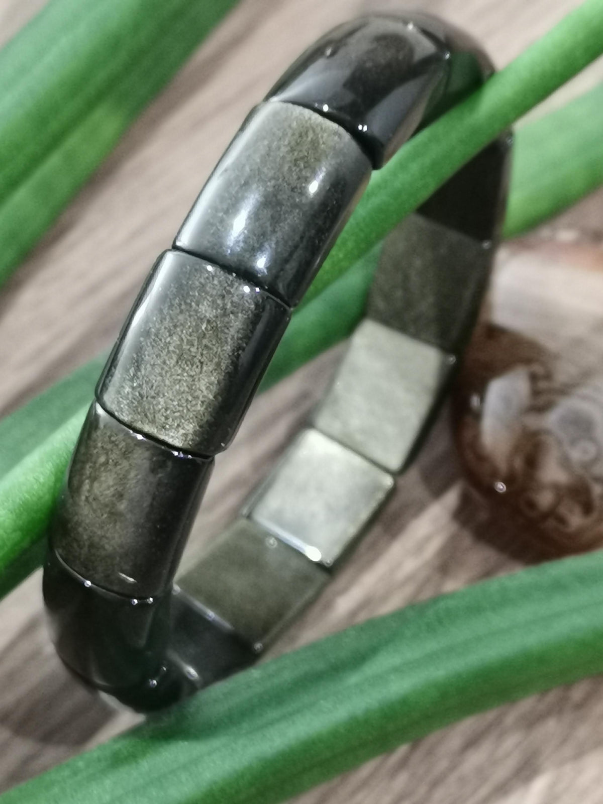 Zwarte obsidiaan, verguld met gouden glans, armband voor man/vrouw met halve maanparels / AA