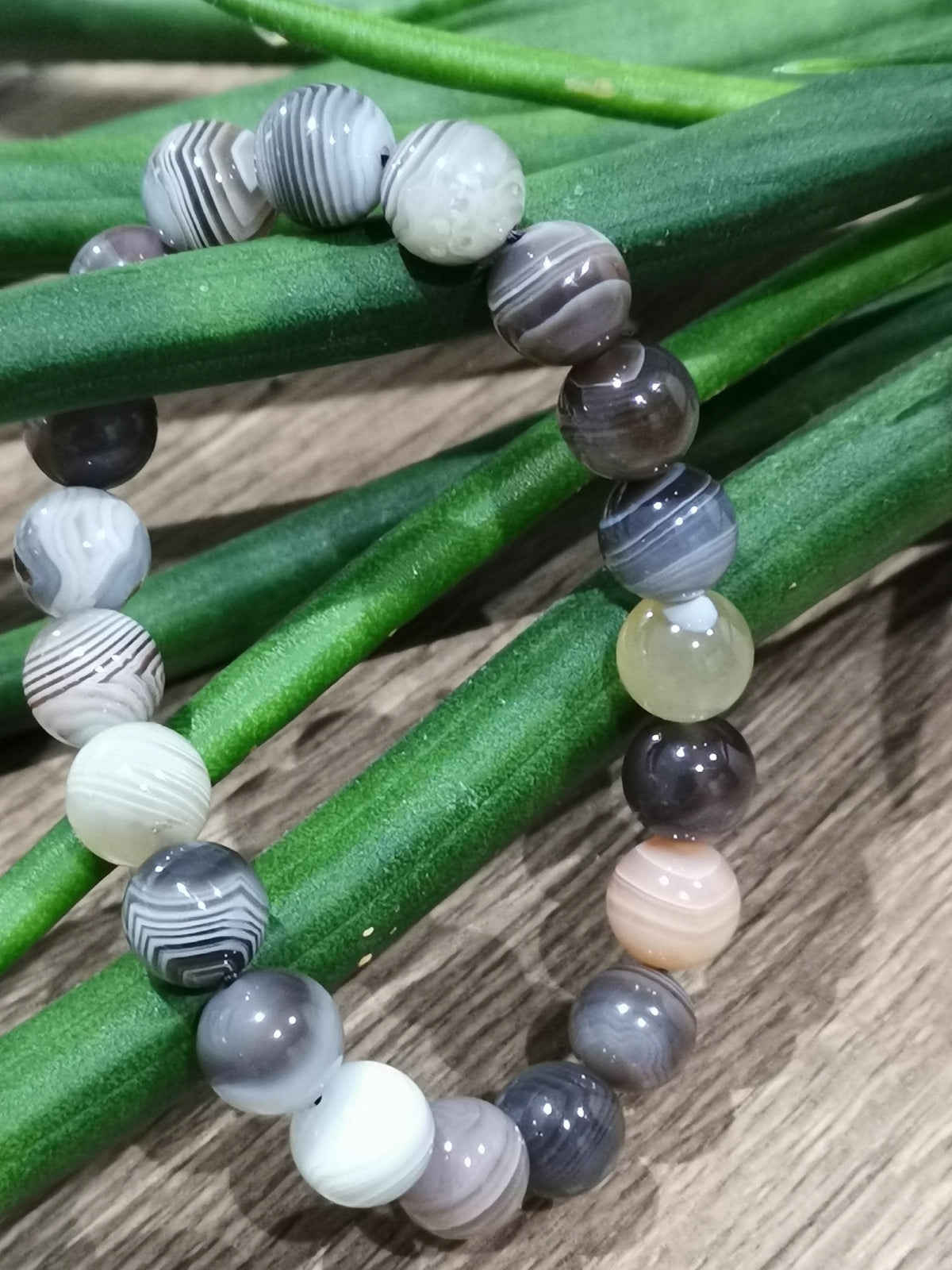 Agata del Mozambico, bracciale con perle rotonde da 10 mm, lunghezza SU MISURA