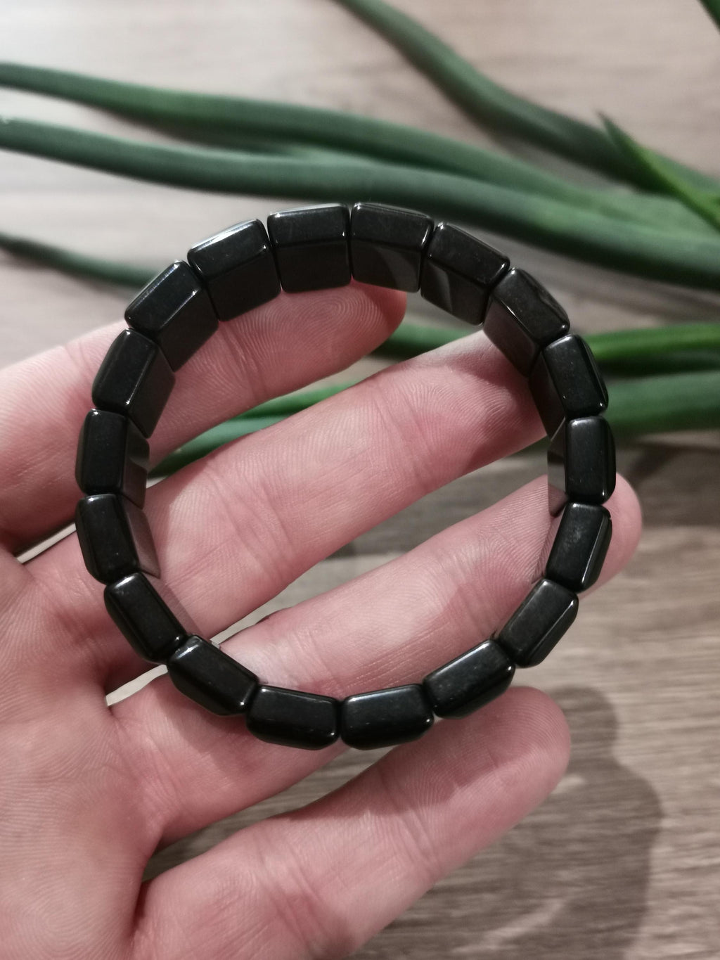 Bracelet en Obsidienne Dorée -> Perle Forme Lingotin de 15 / 11 mm , Circonférence intérieur 17 CM