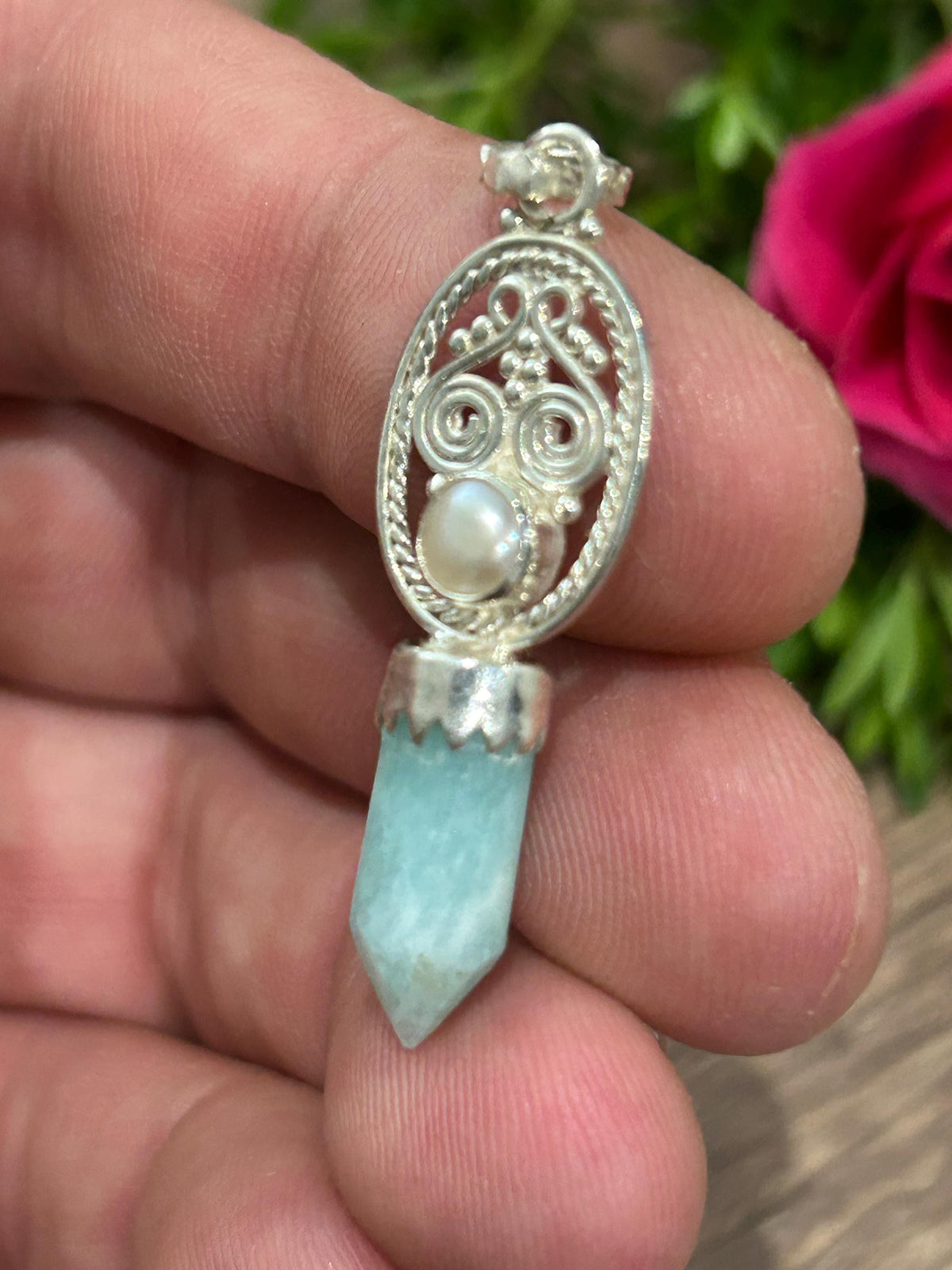 Pendentif en amazonite du Brésil et argent 925 – 3,6 g