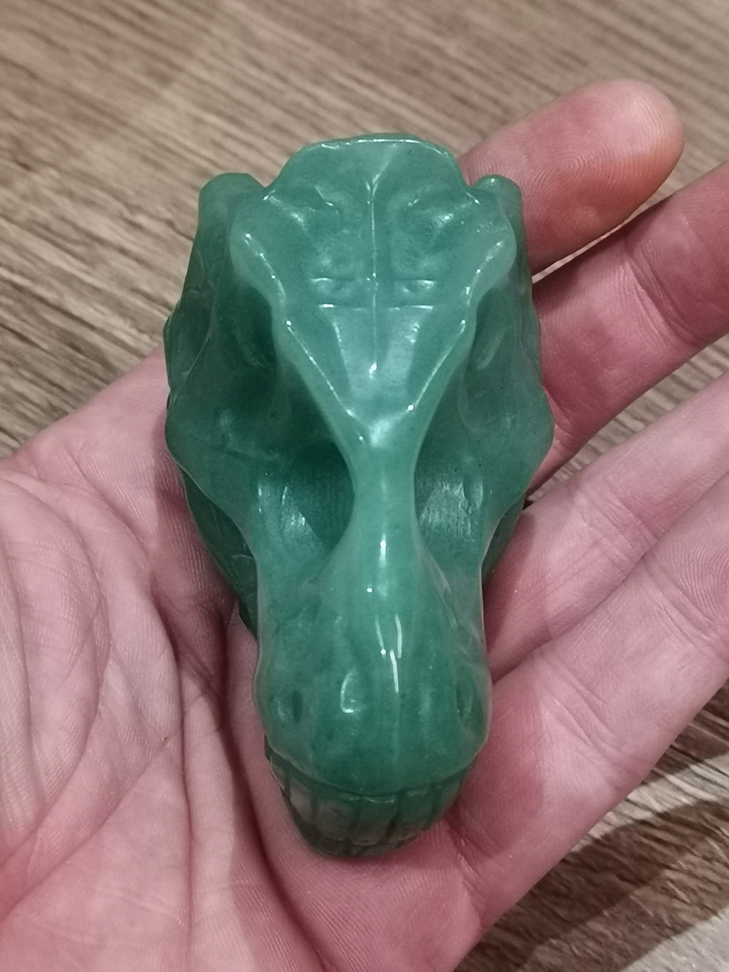 Tyrannosaurus / T REX -- > Sculptuur van obsidiaan MAHAHONA / Groene aventurijn, geslepen natuurstenen mineralen