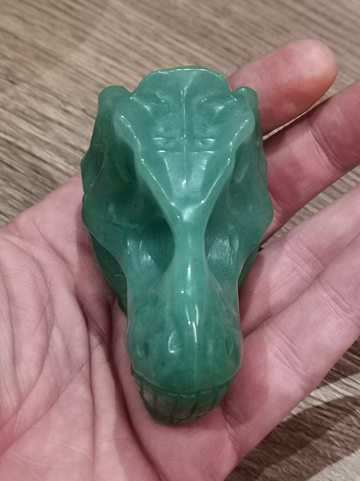 Tyrannosaurus / T REX -- > Sculptuur van obsidiaan MAHAHONA / Groene aventurijn, geslepen natuurstenen mineralen