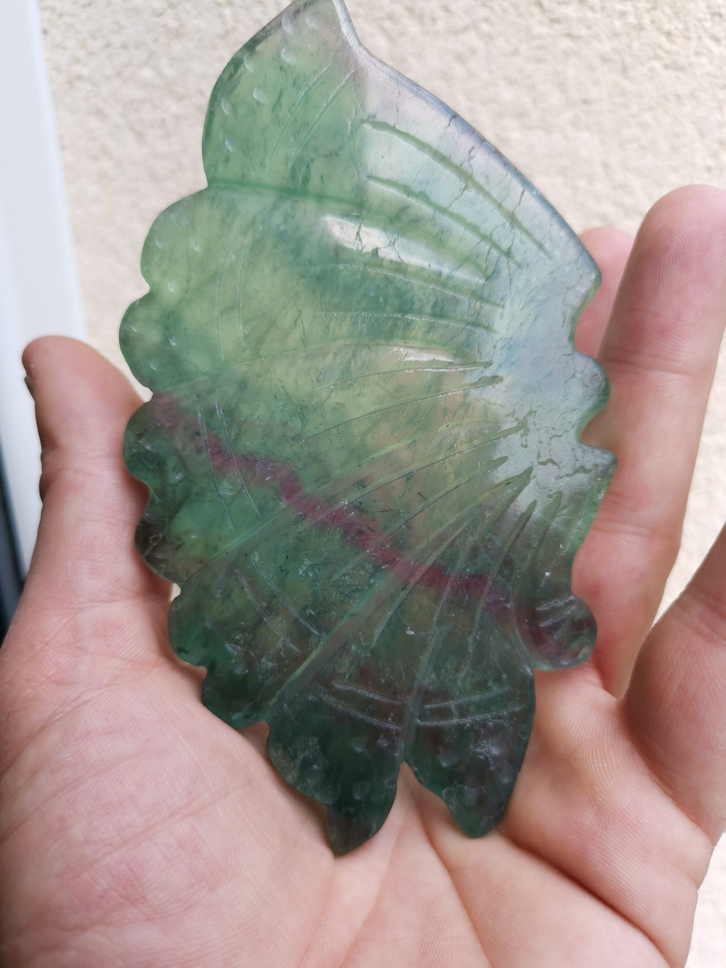 Green fluorite sculpture Butterfly wing , Rare large size